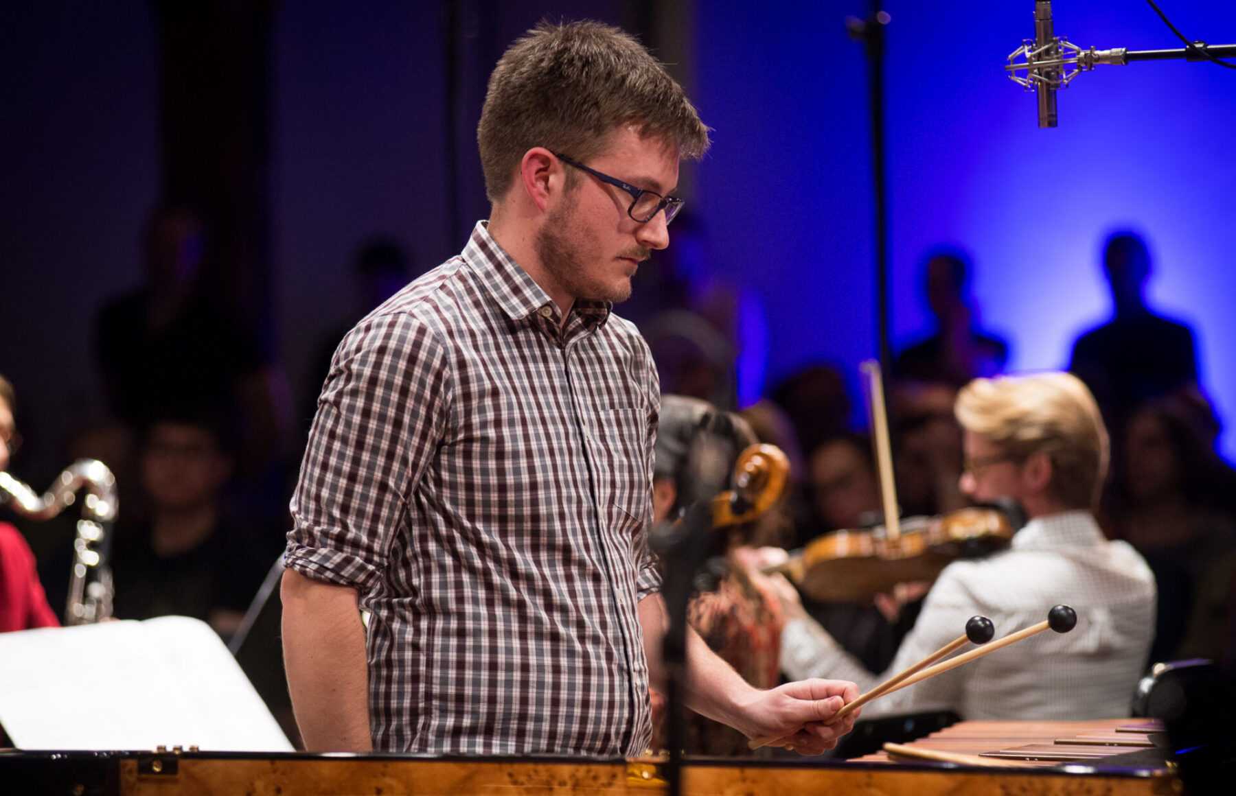 Colin Van de Reep playing xylophone during performance