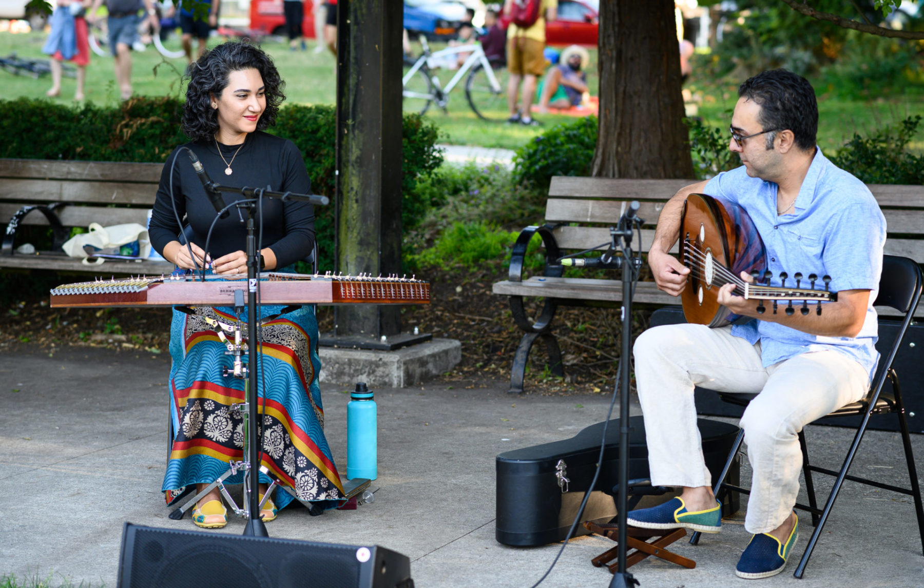 Saina Khaledi performing the santour in Mount Pleasant Park